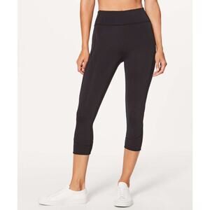 Lululemon In Movement Crop Leggings Everlux 19 Black Mid Rise Yoga Gym Workout 6
